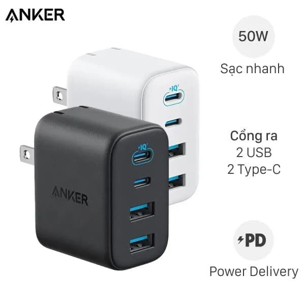 Sạc nhanh 4 cổng USB Type-C IQ3 GaN 50W Anker Zolo A121E - Ảnh 1