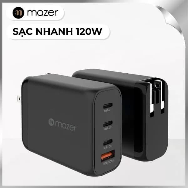 Sạc nhanh 4 cổng USB Type-C PD GaN 120W Mazer M-GAN120W-BK - Giá rẻ nhất hôm nay - Ảnh 1