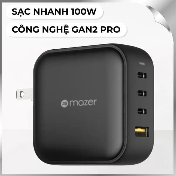 Sạc nhanh 4 cổng USB Type-C PD QC 3.0 GaN 100W Mazer M-GAN100W-BK - Ảnh 11