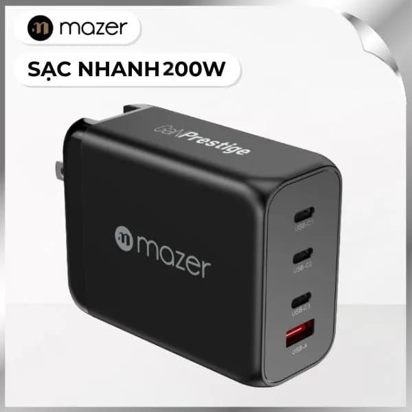 Sạc nhanh 4 cổng USB Type-C PD QC 4+ GaN 200W Mazer M-GAN200W-BK - Ảnh 4