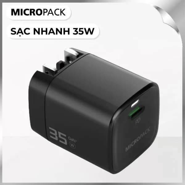 Sạc nhanh Type-C PD GaN 35W MicroPack Power Server 35 MWC135 - Đen - Giá rẻ nhất hôm nay - Ảnh 1