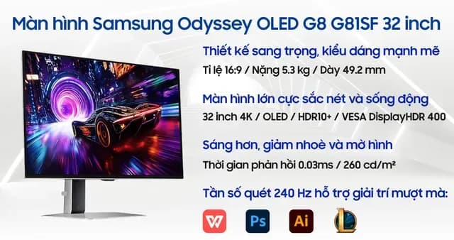 So sánh giá Màn hình Gaming Samsung Odyssey OLED G8 G81SF LS32FG812SEXXV (32 inch 4K, OLED, 240Hz, 0.03ms) - Tìm sản phẩm giá rẻ nhất - Ảnh 4