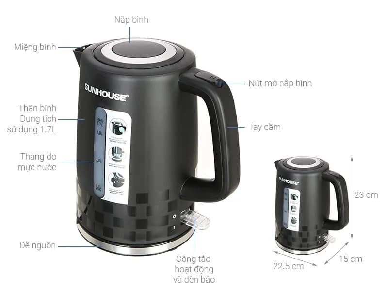 So sánh giá Bình đun siêu tốc Sunhouse 1.7 lít SHD1306 - Tìm sản phẩm giá rẻ nhất - Ảnh 6