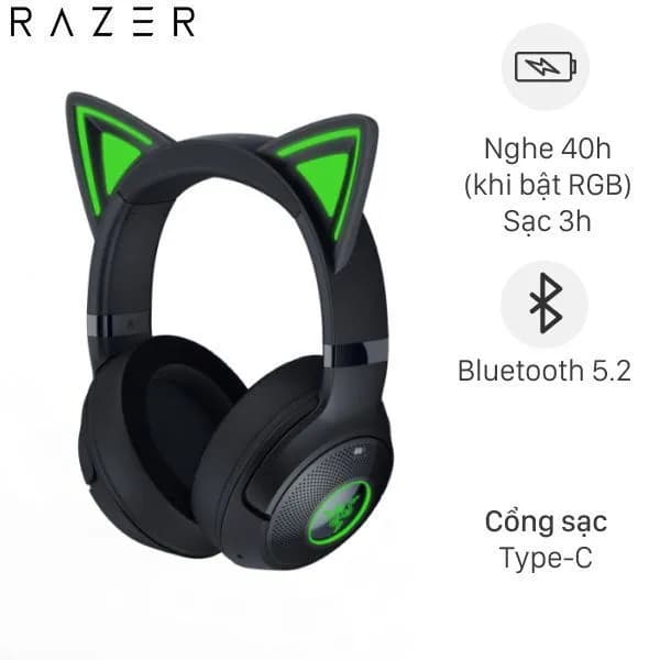 Tai nghe Bluetooth Chụp Tai Gaming Razer Kraken Kitty V2 BT - Ảnh 5