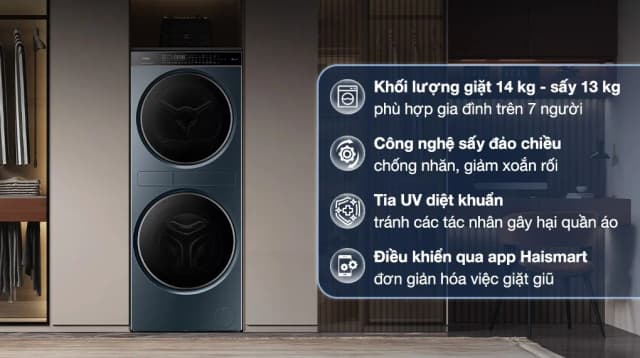 So sánh giá Tháp giặt sấy Haier Laundry Center Inverter giặt 14 kg - sấy 13 kg HWD140-BD14LCU1L(GN) rẻ nhất? - Ảnh 4