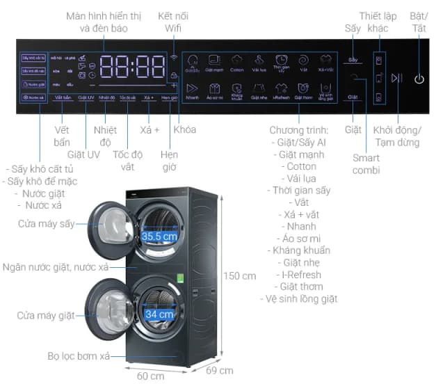 So sánh giá Tháp giặt sấy Haier Laundry Center Inverter giặt 14 kg - sấy 13 kg HWD140-BD14LCU1L(GN) rẻ nhất? - Ảnh 10