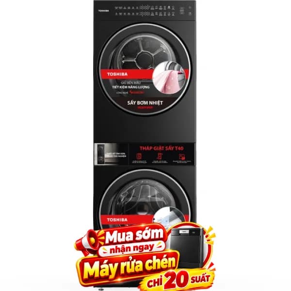 Tháp giặt sấy Toshiba Inverter Giặt 13 kg - Sấy 9 kg TWD-T40BZP140MWV(KK) - Giá rẻ nhất hôm nay - Ảnh 1