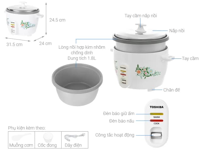So sánh giá Nồi cơm nắp rời Toshiba 1.8 lít RC-18MH1PV(F) rẻ nhất? - Ảnh 5