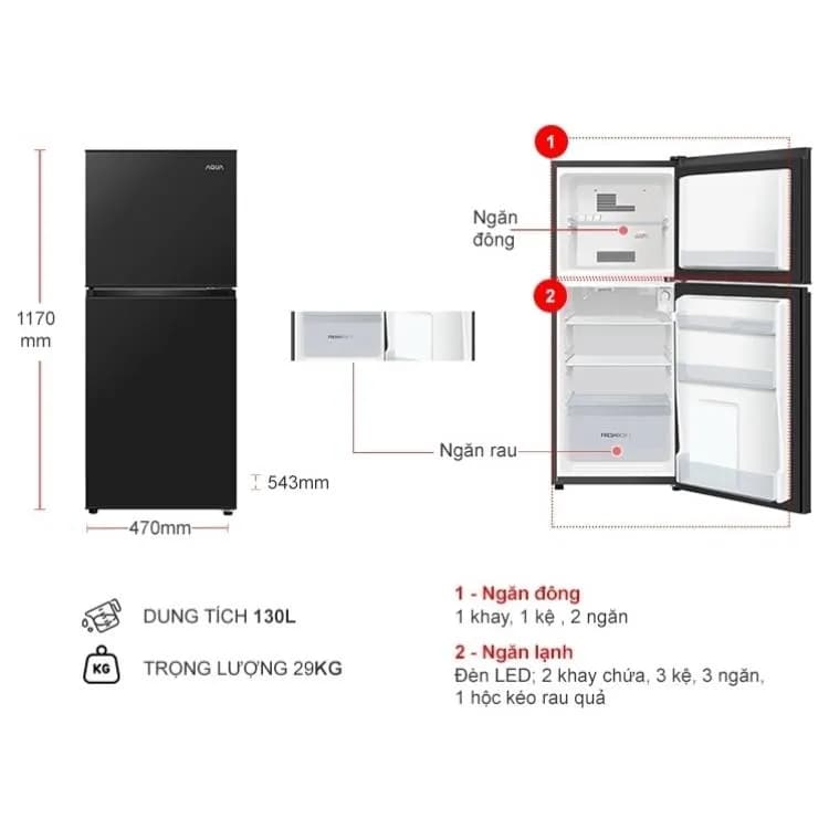 Tủ lạnh Aqua 130 lít AQR-T160FA(GG) - Giá rẻ nhất hôm nay - Ảnh 3