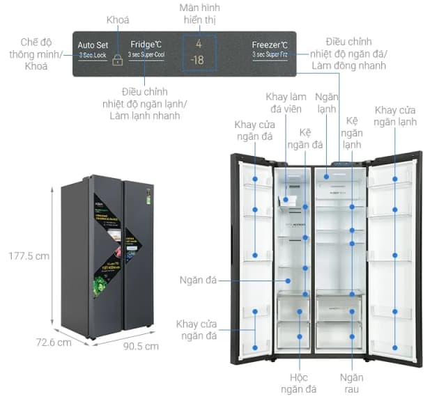 So sánh giá Tủ lạnh Aqua Inverter 646 lít Side By Side AQR-S682XA(SLB) rẻ nhất? - Ảnh 4