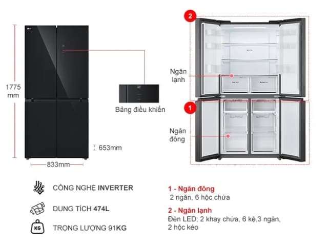 So sánh giá Tủ lạnh LG Inverter 474 lít Multi Door LFB47BLG rẻ nhất? - Ảnh 5
