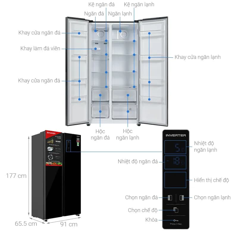 Tủ lạnh Sharp Inverter 532 lít Side By Side SJ-SBX530VG-BK - Giá rẻ nhất hôm nay - Ảnh 3